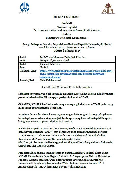 Seminar Nasional - Kajian Prioritas Kepemimpinan Indonesia di ASEAN dalam Bidang Politik dan Keamanan