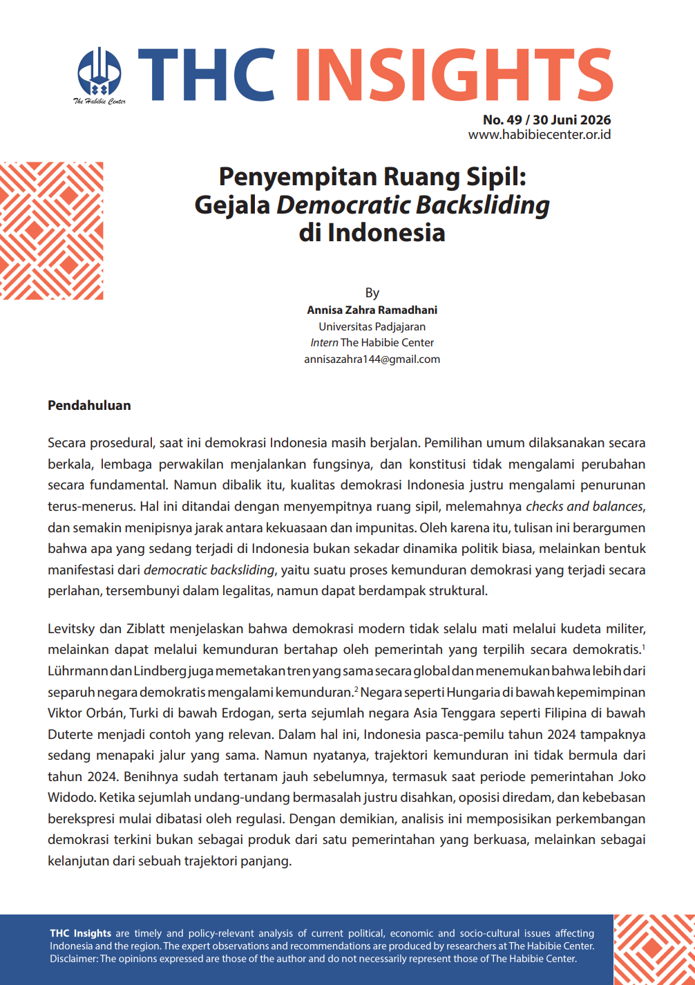 Penyempitan Ruang Sipil: Gejala Democratic Backsliding di Indonesia